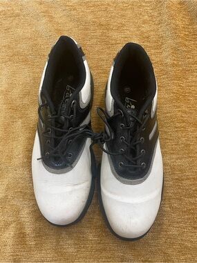 Bite size 10.5 men’s leather white & black gold shoe